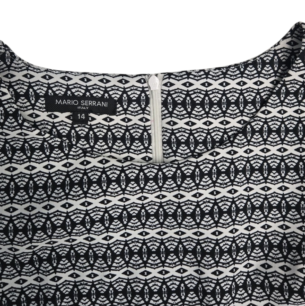 Mario Serrani ITALY Shift Dress Size 14 Black and White Geo Pattern - Picture 7 of 11